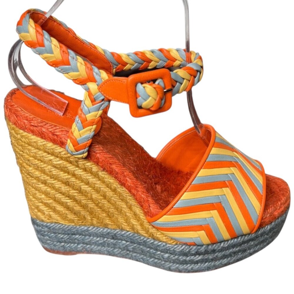HERMES New Miami Braided Lamb Leather Jute Espadrille Wedge Sandals Shoes